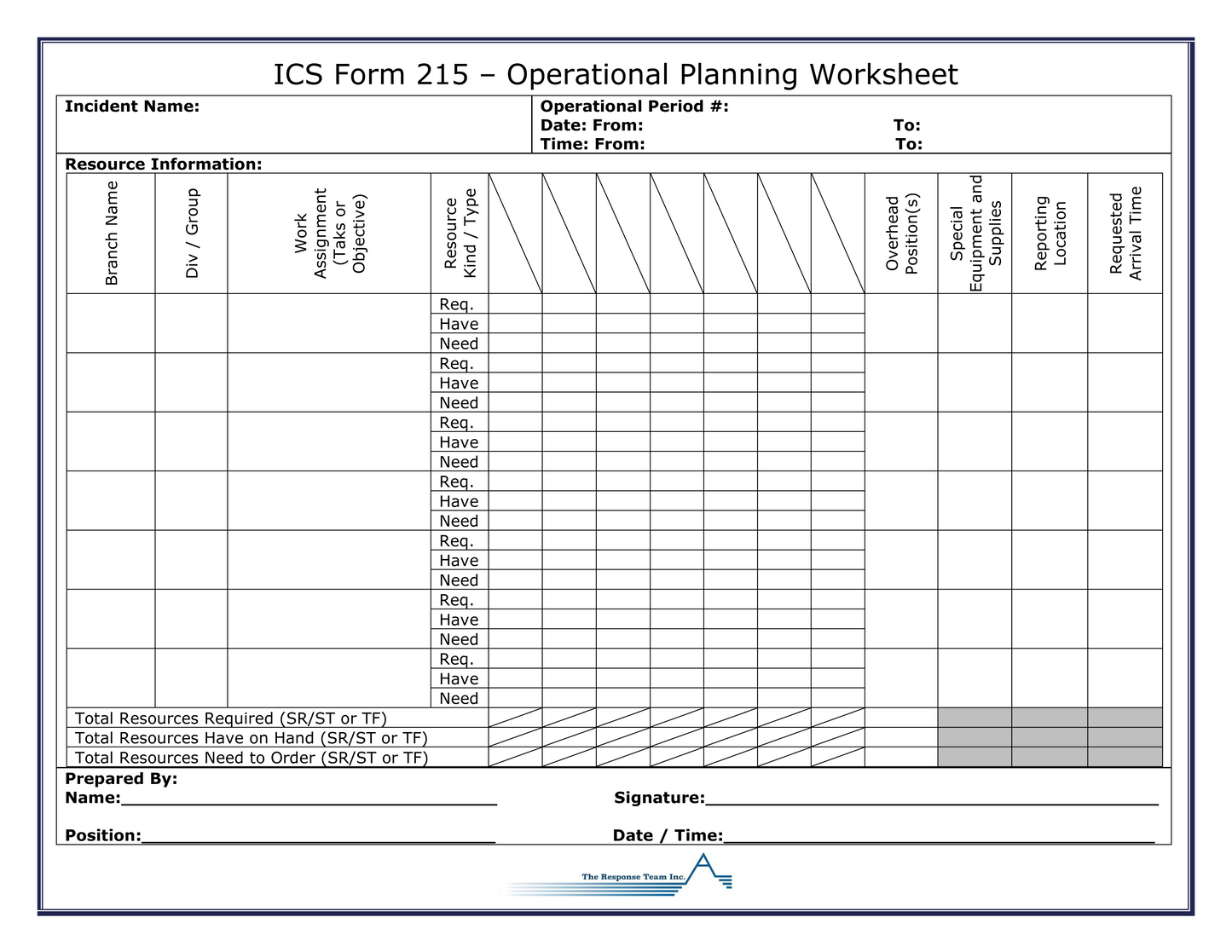 ICS 215 - Operational Planning Worksheet Poster