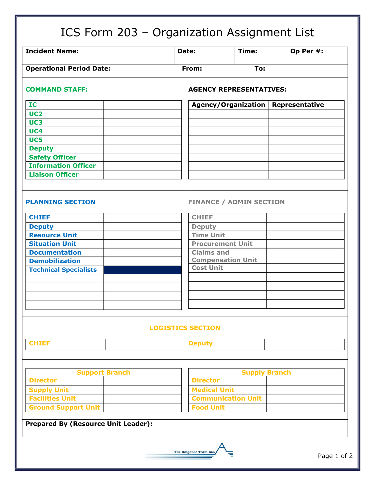 ICS 203 - Organization Assignment List Poster