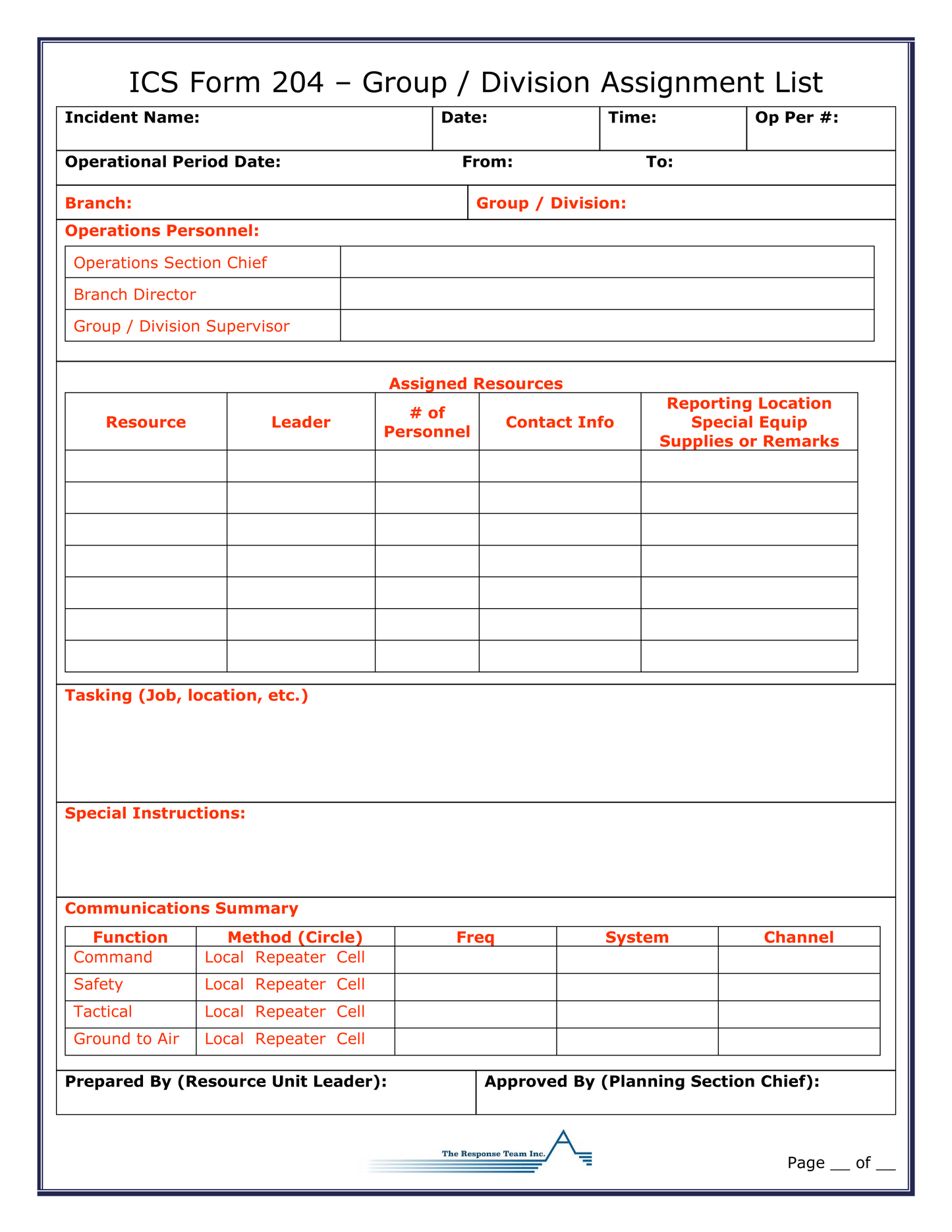 ICS 204 - Group/Division Assignment List Poster