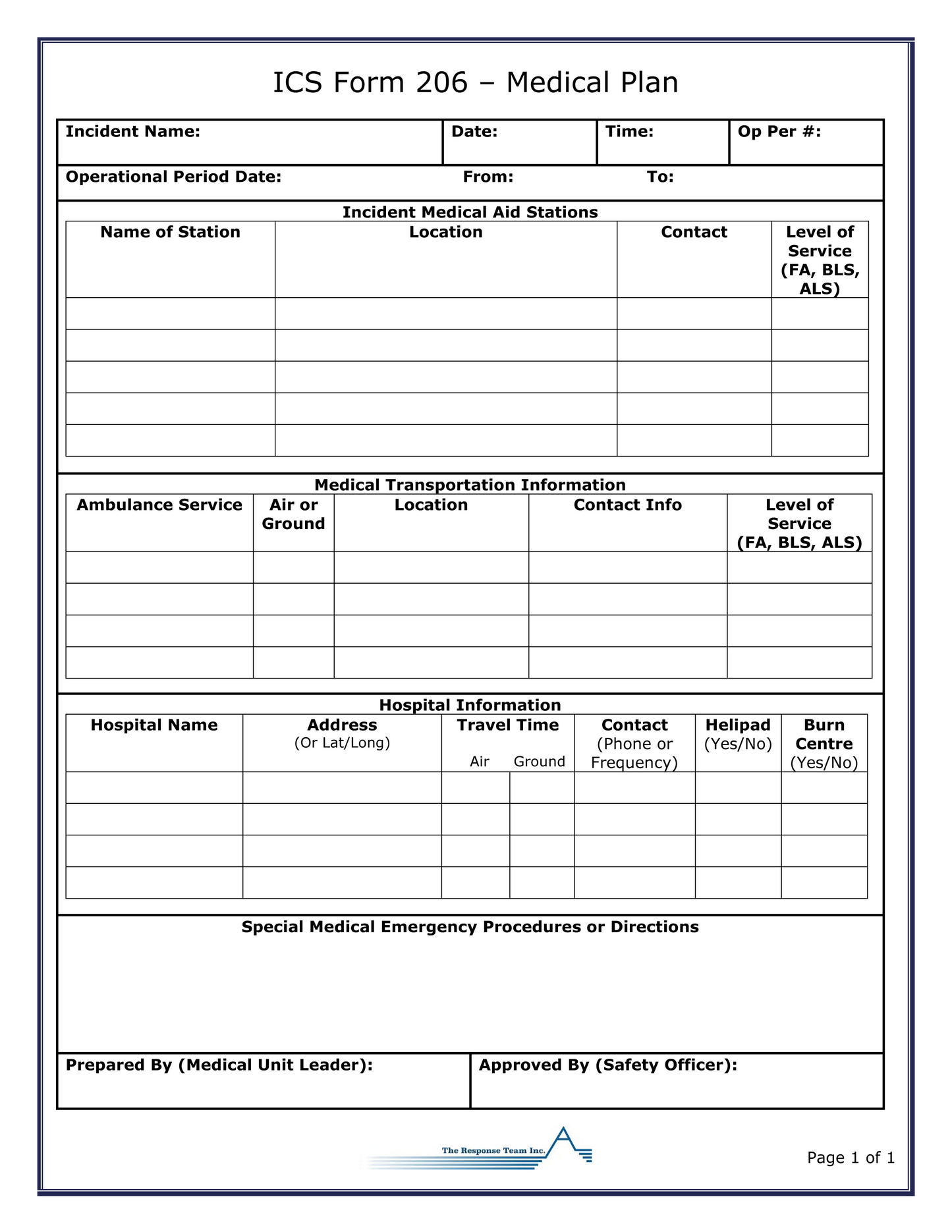 ICS 206 - Medical Plan Form Poster
